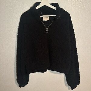 Thread & Supply Black Cropped 1/4 Zip Pop Over Sherpa Size XXL